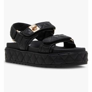 Steve Madden Black Quilted Sandals with Gold Accents